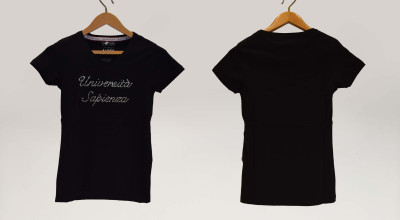 Woman t-shirt with silver rhinestones - black color